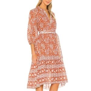 CLEOBELLA “Sara” block print midi dress w/ belt. Brunch, wedding, vacation dress